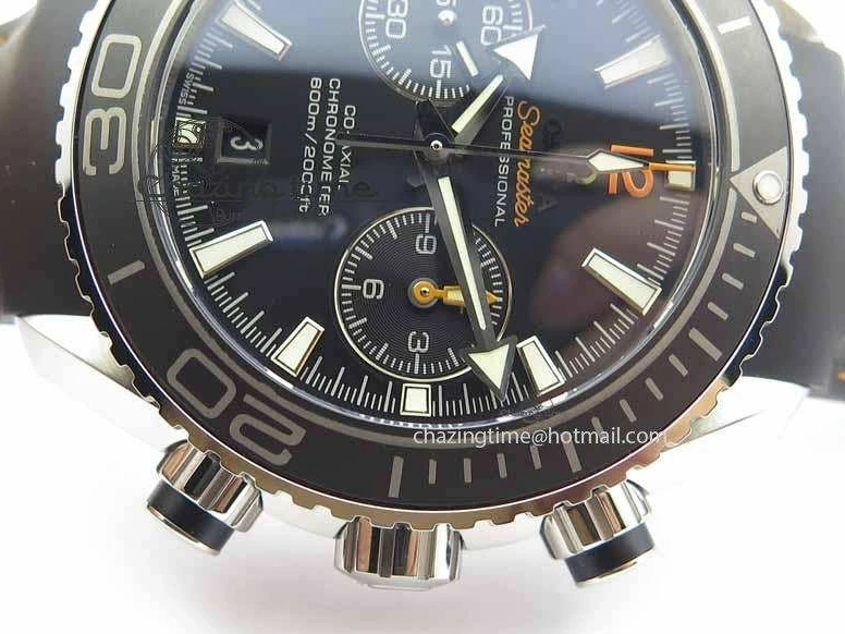 0131 Planet Ocean Master Chrono 45mm SS OM 1:1 Best Edition Black Dial Orange 12 On Rubber Strap A Durable 8169